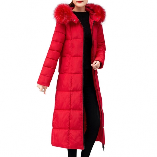 asdoklhq Womens Plus Size Coats Clearance Women Outerwear Faux Hooded Coat Long Cottonpadded Jackets Pocket Coats