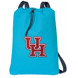 Broad Bay Cotton Canvas University of Houston Drawstring Backpack Aqua Natural Cotton UH Cinch Bag with Wide Straps