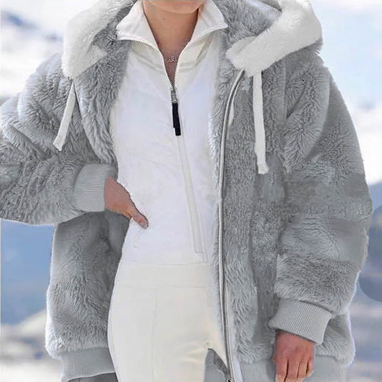 symoid Womens Coats  Jackets Plus Winter Warm Loose Plush Zip Hooded Jacket Coat Gray XXXL
