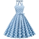 Olyvenn Halter Neck Big Swing Puffy Dresses Womens Plus Fashion Casual Sexy PolkaDot LaceUp Bow Tied Belted Collar Female Outerwear Light blue XXL