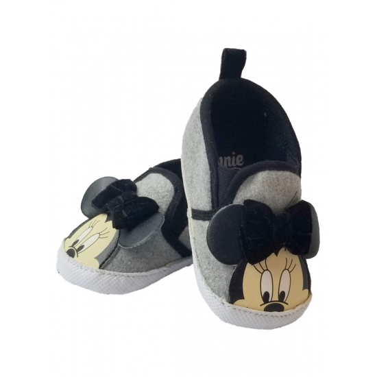 Disney Baby Infant Girls Grey  Black Minnie Mouse Ears Loafer House Shoes 69M