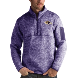 Men's Antigua Heather Purple Baltimore Ravens Fortune Quarter-Zip Pullover Jacket