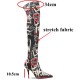 Autuspin Sexy Letter Printed Thigh Boots for Women Fashion Stretch Fabric Stilettos Boots Winter Runway Party Nightclub Shoes