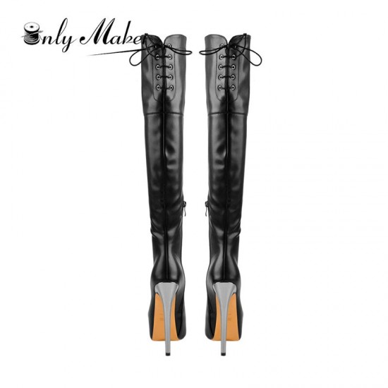 Onlymaker Womens Fashion Platform Bootie Sexy Stiletto Lace-up zip Stretch Over The Knee High Boot plus size