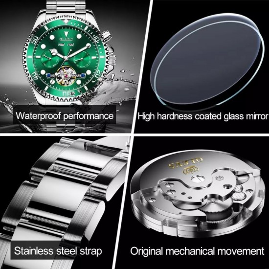 Mens Watches Top Brand Luxury Fashion Business Automatic Mechanical Watch Gold Green Casual Waterproof Watch Relogio Masculino
