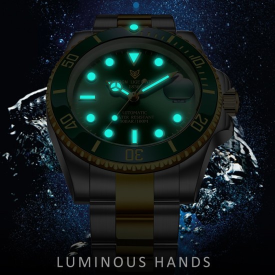 LIGE Men Mechanical Wristwatch Stainless Steel 100ATM Waterproof Watch Top Brand Luxury Sports Men Watches Reloj Hombre