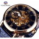 FORSINING 3d Logo Design Hollow Engraving Black Gold Case Leather Skeleton Mechanical Watches Men Luxury Brand Heren Horloge