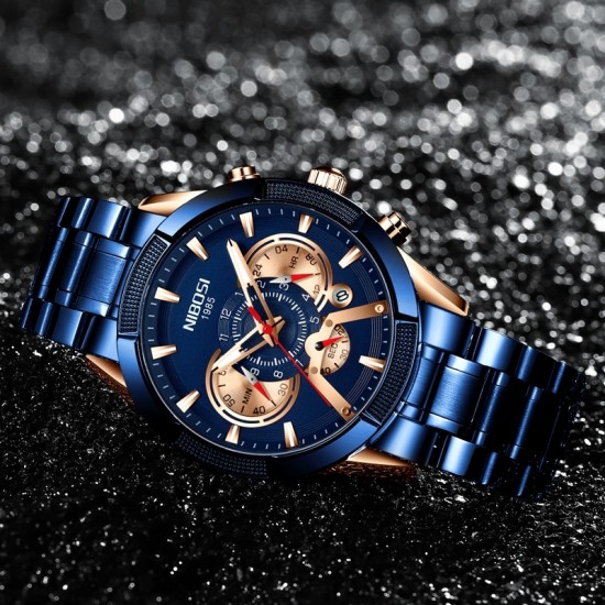 NIBOSI Mens Watches Luxury Brand Business Men‘s Watch Luminous Date Waterproof Chronograph Quartz Clock Relogio Masculino