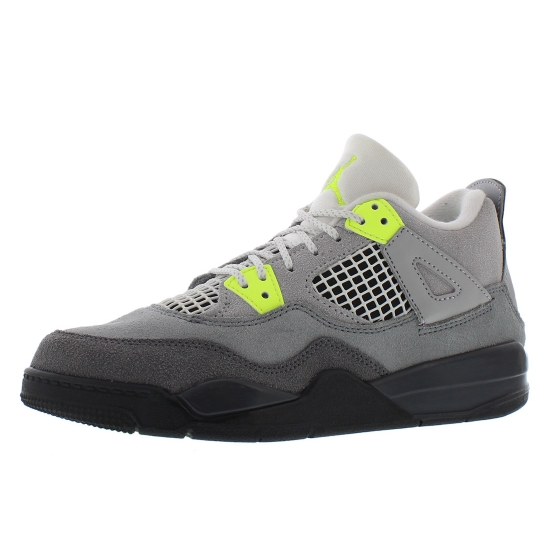 Jordan 4 Retro Se Boys Shoes Size 12, Color: Grey/Black/Volt