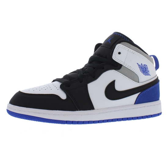 Jordan 1 Mid Se Boys Shoes Size 2, Color: White/Black/Blue