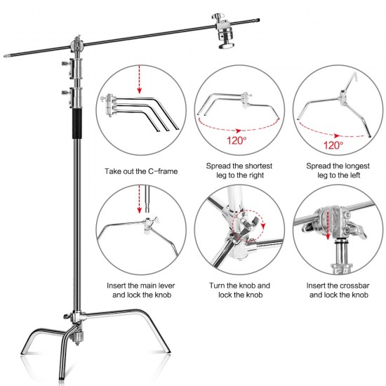 2.6M/8.5FT Stainless Steel Century Foldable Light Stand Tripod Magic Leg Photography C-Stand For Spot Light Softbox Photo Studio
