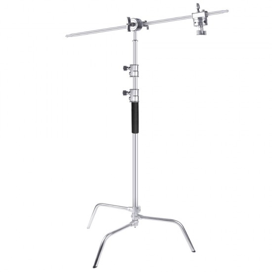 Neewer Upgraded Heavy Duty Stainless Steel C-Stand with Hold Arm and Grip Head - 58.6-121.6 inches Stand with One Adjustable Leg