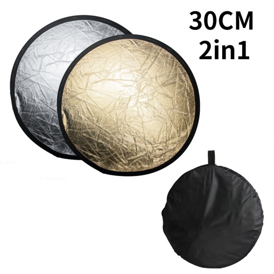 12 Inch 30cm 2 in 1 Portable Collapsible Light Round Photography White Siliver Reflector for Studio Multi Photo Disc Diffuers
