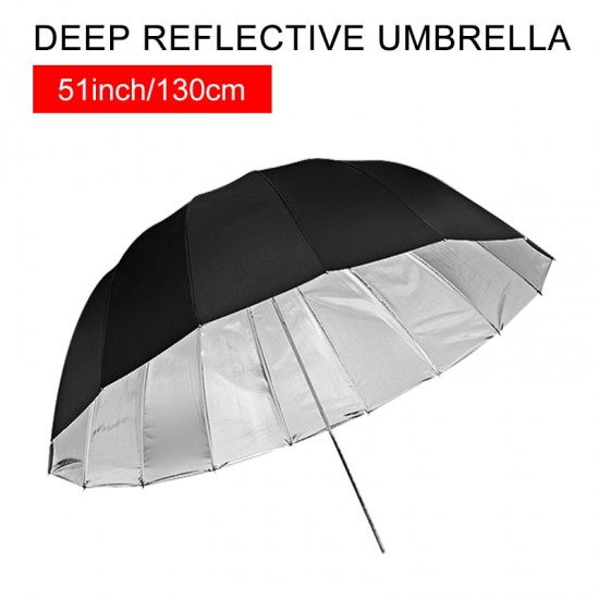 130Cm 51 Inch Durable Camera Photo Studio Flash Soft Deep Parabolic Umbrella Photography Lighting Accessories Black Silver Color