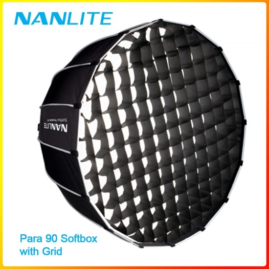 Nanlite Para 90  SB-PR-90 Softbox with grid Bowens Mount for Forza 300 Forza 500 P-100 P-200 90cm Diameter 65m Deep