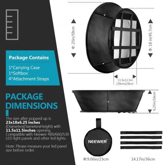 Neewer Collapsible Trapezoid LED Light Softbox  11.5x11.5inches Opening Light Diffuser Compatible Neewer 480/660/530 LED Light