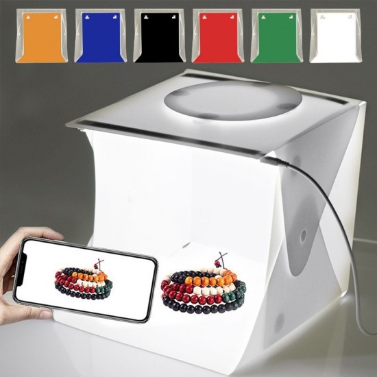 6 Backdrops Folding Mini Photography Lightbox Portable Photo Studio Box With Dual LED Strip Lights for Camera Tabletop Photos