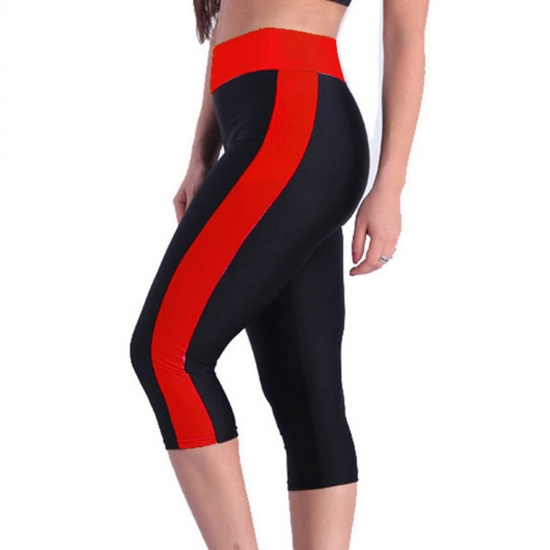 WHLBF Womens Plus Size Pants High Waist Yoga Workout Capris Leggings Side Pockets Cropped Trousers Red 12XXL