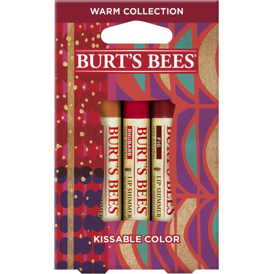 ($15 Value) Burt's Bees Kissable Color Holiday Gift Set, 3 Lip Shimmers In Gift Box, Warm Collection In Peony, Fig And Rhubarb