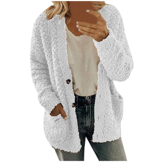 LYXSSBYX Women Plus Size Coat Clearance Casual Plush Sweater Pockets Outerwear Buttons Cardigan Coat