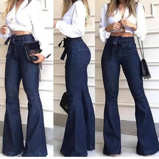 Aloohaidyvio Bootcut Jeans for Women ClearanceFashion Ladys High Waisted Lacing Stretch Wide Leg Jeans BellBottomed Pants L