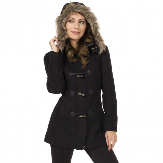 Alpine Swiss Duffy Womens Wool Coat Faux Fur Trim Hooded Parka Jacket