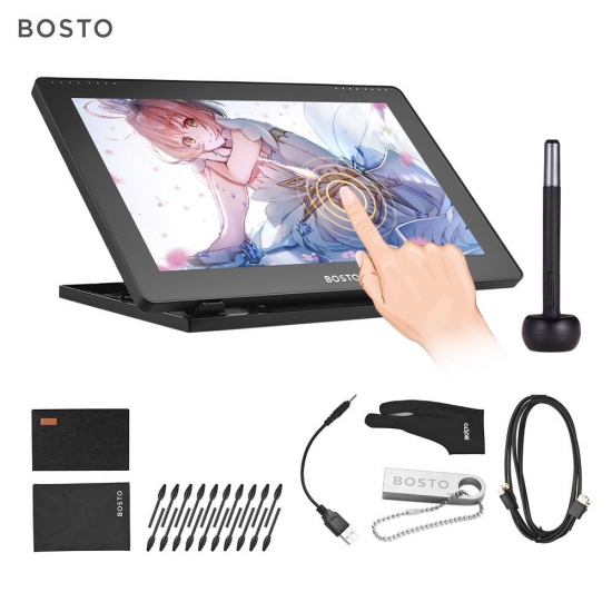 BOSTO 16HDT Portable 156 Inch HIPS LCD Graphics Drawing Tablet Display Support Capacitive Touchscreen 8192 Pressure Level Active Technology USBPowered Low Consumption Drawing Tablet with Interactiv