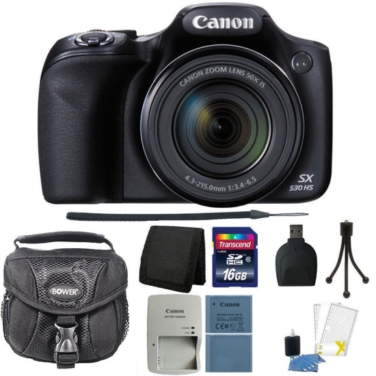 Canon PowerShot SX530 HS 16MP WiFi Digital Camera Black  Top Accessory Kit and Additional Battery
