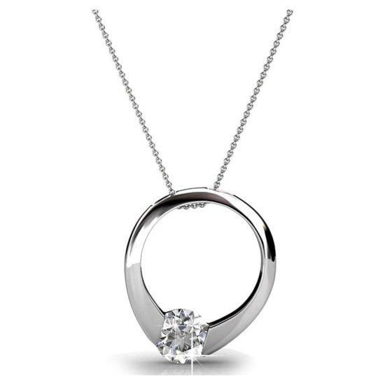 Cate  Chloe Dahlia 18k White Gold Plated Pendant Necklace with Swarovski Crystals Silver Round Cut Solitaire Diamond Ring Necklace for Women