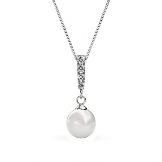 Cate  Chloe Gabrielle 18k White Gold Plated Silver Pearl Pendant Necklace with Swarovski Crystals  Pearl Necklace with Round Cut Diamond Crystal Necklace