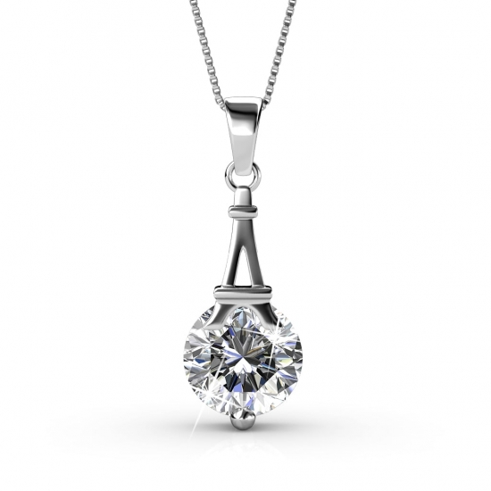 Cate  Chloe Isla 18k White Gold Pendant Necklace with Crystal Best Silver Paris Eiffel Tower Necklace for Women