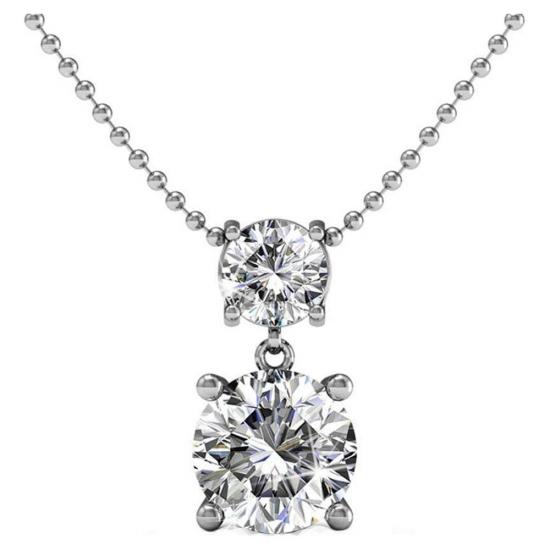 Cate  Chloe Jasmine 18k White Gold Drop Pendant Necklace with Swarovski Crystals Double Solitaire Round Diamond Cut Crystals Wedding Anniversary Fashion Jewelry  MSRP 145