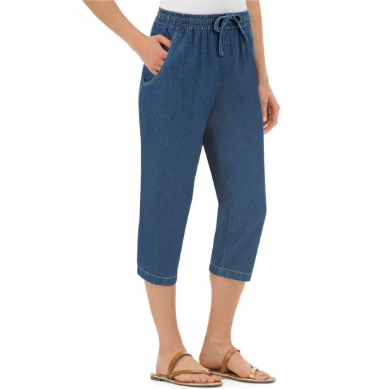 Collections Etc Collections Womens Denim Capris with Pockets and Elasticized Waist Denim Medium