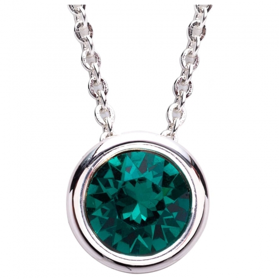 X and O Crystal Luxe Silver Plated Swarovski Emerald Crystal Birthstone Necklace