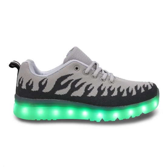 Family Smiles LED Light Up Sneakers Low Top LaceUp Women Shoes Inferno Flames Gray US 55  EU 36