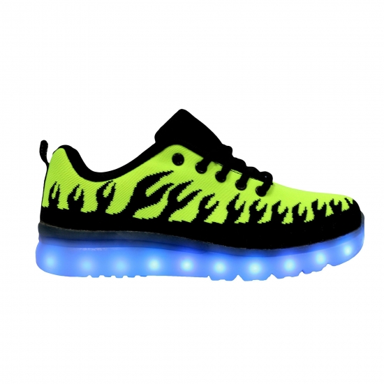 Family Smiles LED Light Up Sneakers Low Top LaceUp Women Shoes Inferno Flames Green US 65  EU 37