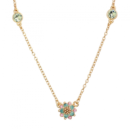 Collection Bijoux Gold Plated Pacific Opal Swarovski Crystal Flower Three Station Necklace