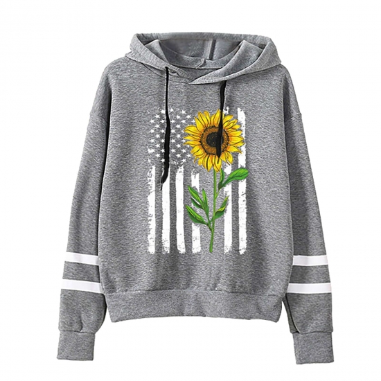 HAPIMO Rollbacks Sweatshirt for Women Drawstring Pullover Tops Sunflower Graphic Print Long Sleeve Relaxed Fit Womens Hoodie Sweatshirt Teen Girls Clothes Gray XL