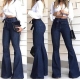 LoyisViDion Woman Pants Clearance Fashion Ladys High Waisted Lacing Pants Stretch Wide Leg Jeans BellBottomed Pants Blue 12XXL