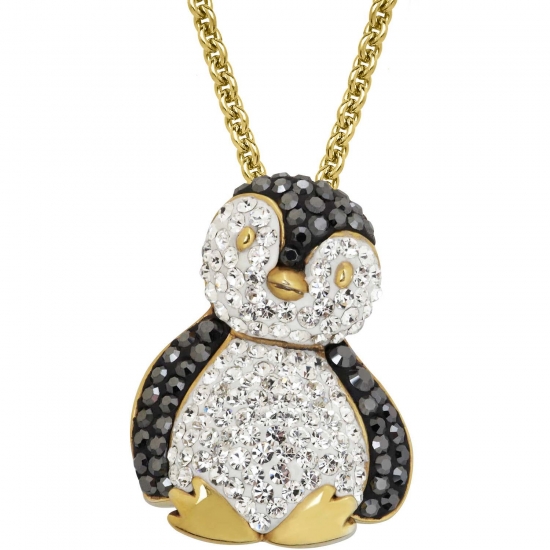 Luminesse Swarovski Element Gold Plated over Sterling Silver Christmas Penguin Pendant 17