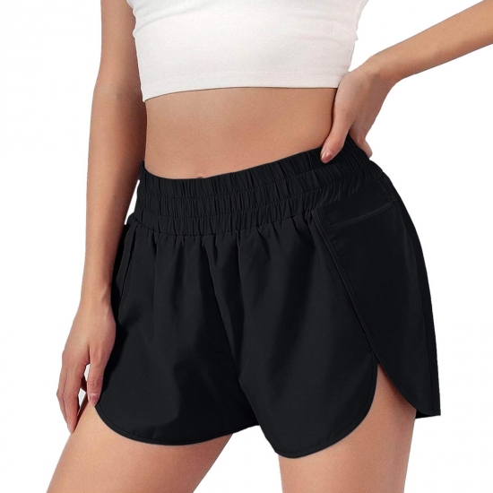 MRULIC shorts for women Womens Workout Shorts Elastic Waist Running Pockets Sport Pants Black  XL