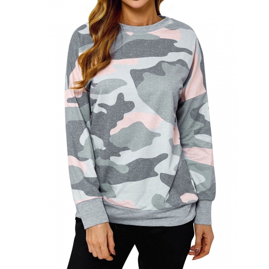Nlife Womens Long Sleeve Camouflage Print Tops XL