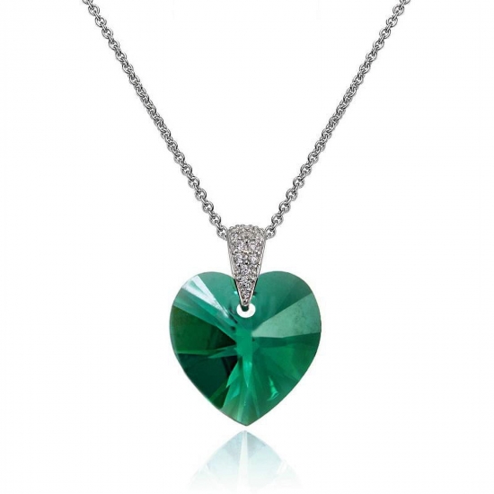 ONLINE Sterling Silver Green Heart Necklace Created with Swarovski Crystals