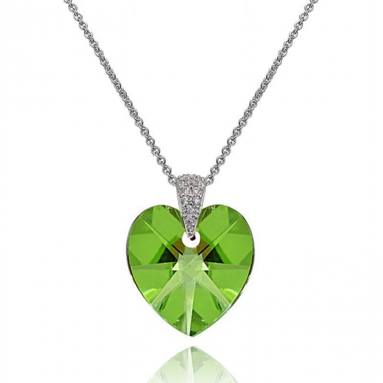 Designs by FMC Sterling Silver Light Green Heart Necklace Created with Swarovski Crystals
