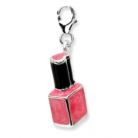 JewelryWeb Sterling Silver Rhodiumplated 3d Enameled Pink Nail Polish Bottle With Lobster Clasp Charm