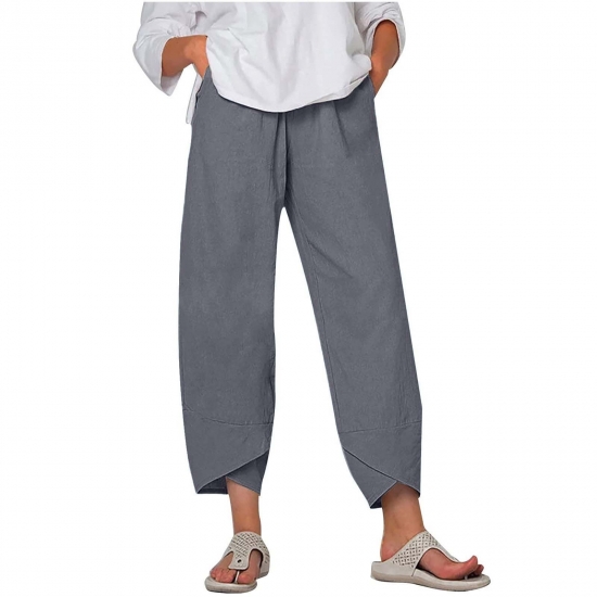 BLVB Summer Plus Size Capri Pants for Women Womens Linen Cropped Pants High Waist Solid Pocket Ankle Capris Trousers