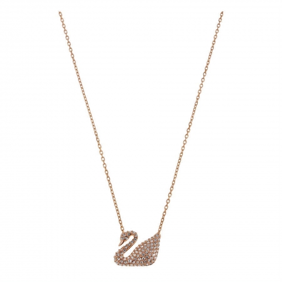 Swan Swarovski Crystal and Rose Goldtone Pendant Necklace