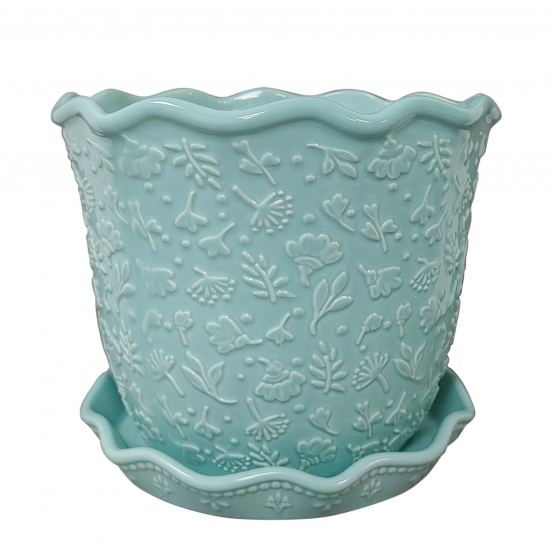 The Pioneer Woman Embossed Daisy Teal Planter 8 in Stoneware