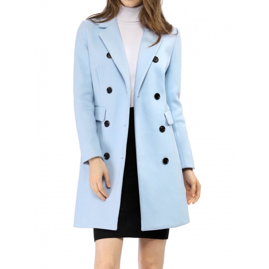Unique Bargains Womens Outerwear Flap Pockets Double Breasted Trench Coat
