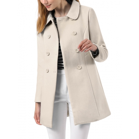 Unique Bargains Womens Peter Pan Collar Double Breasted Winter Trench Coat